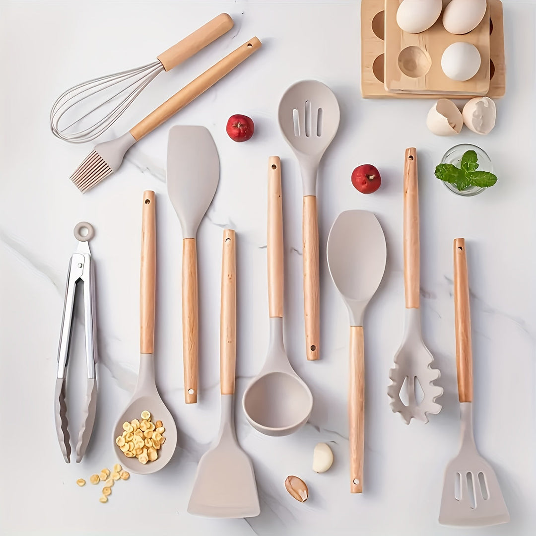 Ensemble d'ustensiles de cuisine modernes en silicone durable pour la maison.