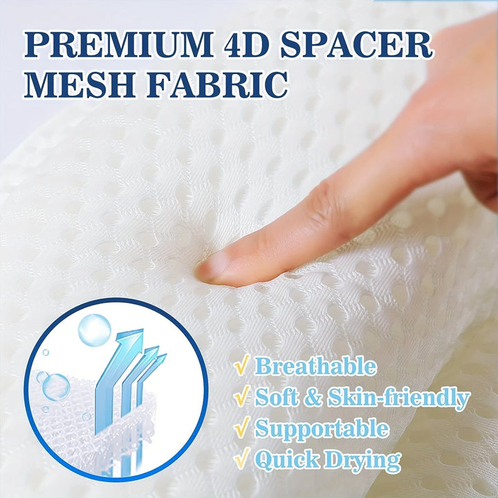 Coussin de bain LuxieSpa 4D Luxe, respirant, hypoallergénique, avec support cou/dos pour confort et détente.