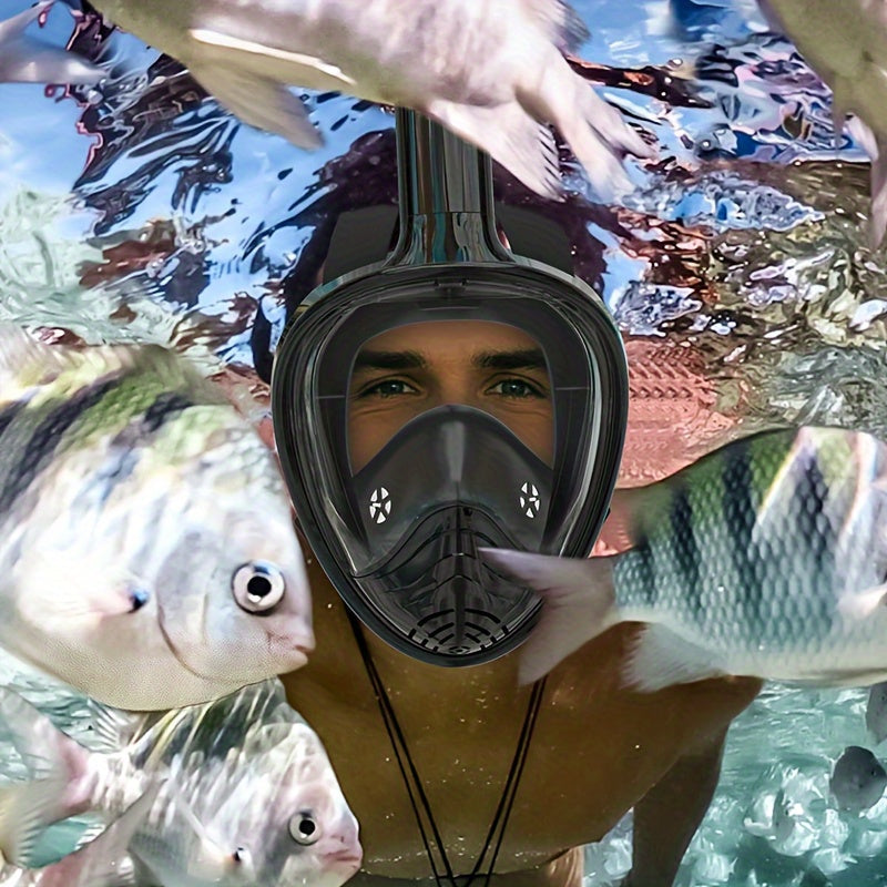 Masque de snorkeling complet avec vision panoramique 180° et fixation caméra. Idéal vacances mer.