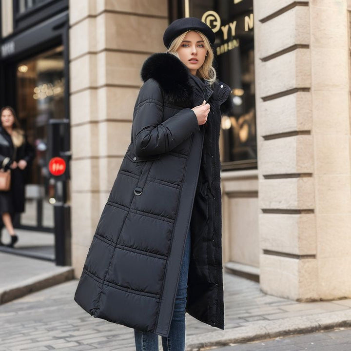 Manteau femme Elivia, un vêtement d'extérieur long et chaud, style chic et intemporel pour l'hiver.