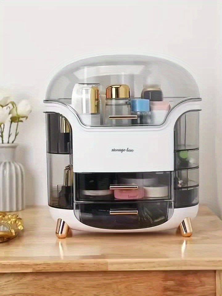 Organisateur acrylique élégant pour maquillage, rangement idéal pour coiffeuse ou salle de bain.