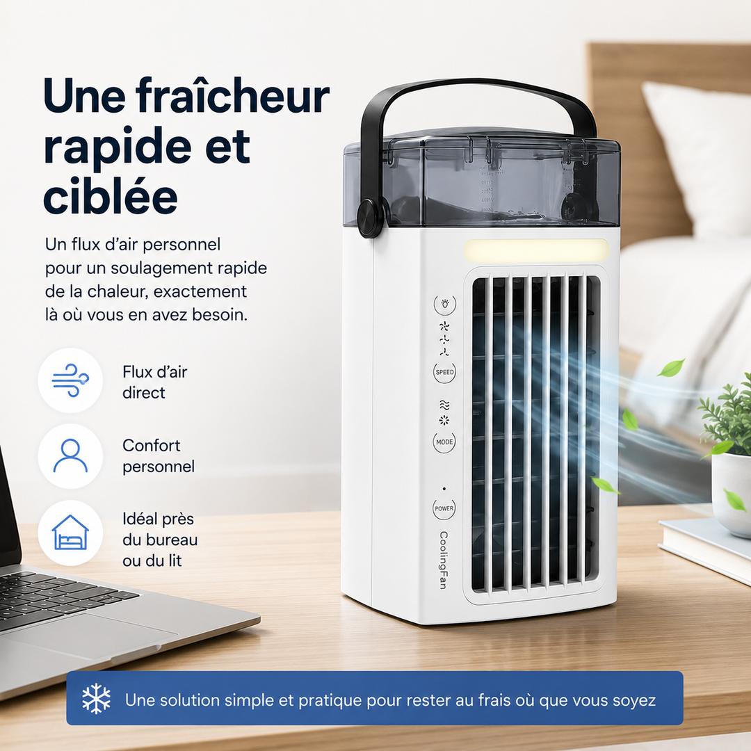 Rafraîchisseur d'air personnel instantané, léger et silencieux, parfait pour le bureau ou la chambre d'été.