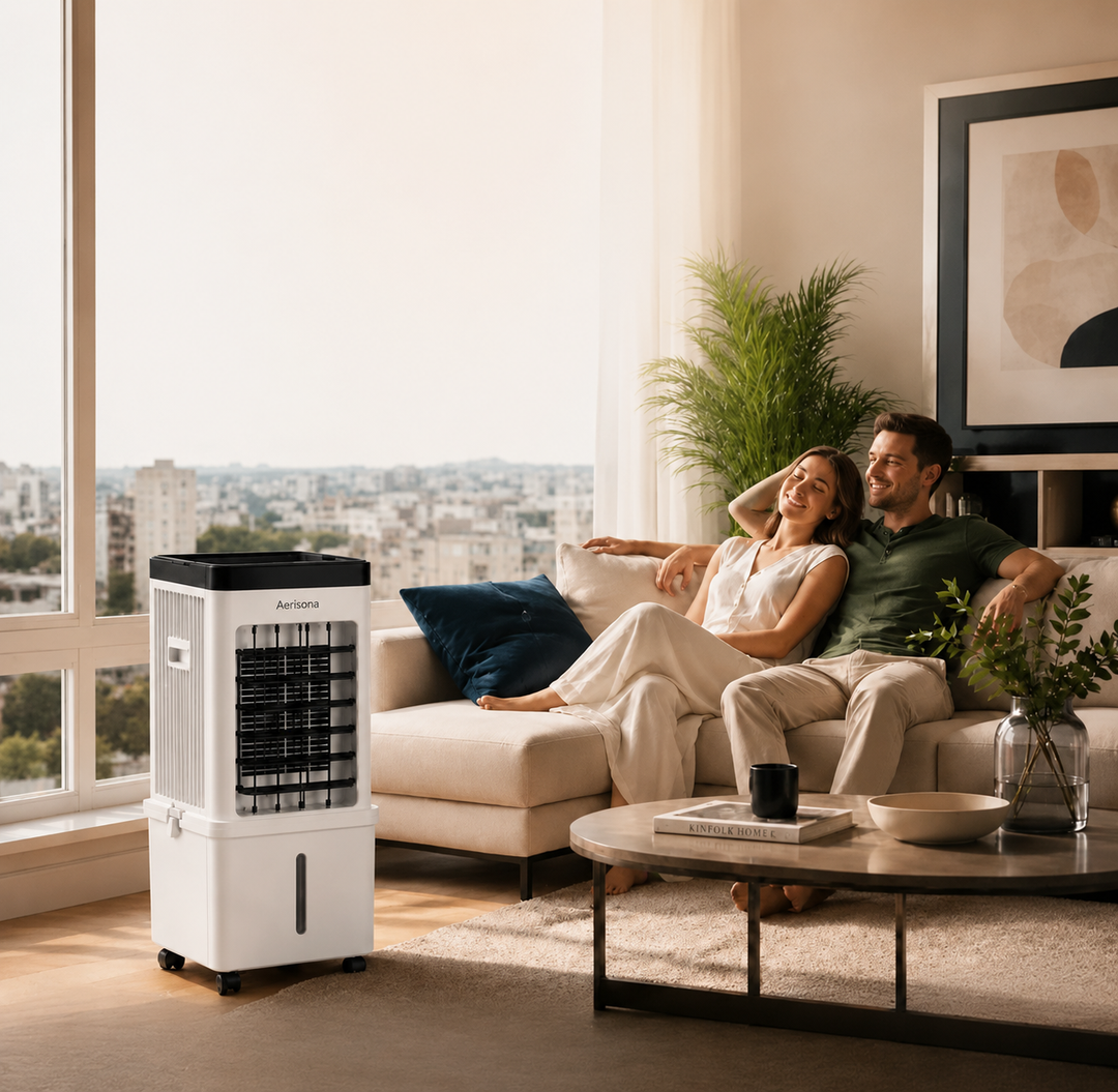 Appareil 3-en-1: rafraîchisseur d'air, ventilateur, humidificateur. Mobile et efficace pour tout intérieur.