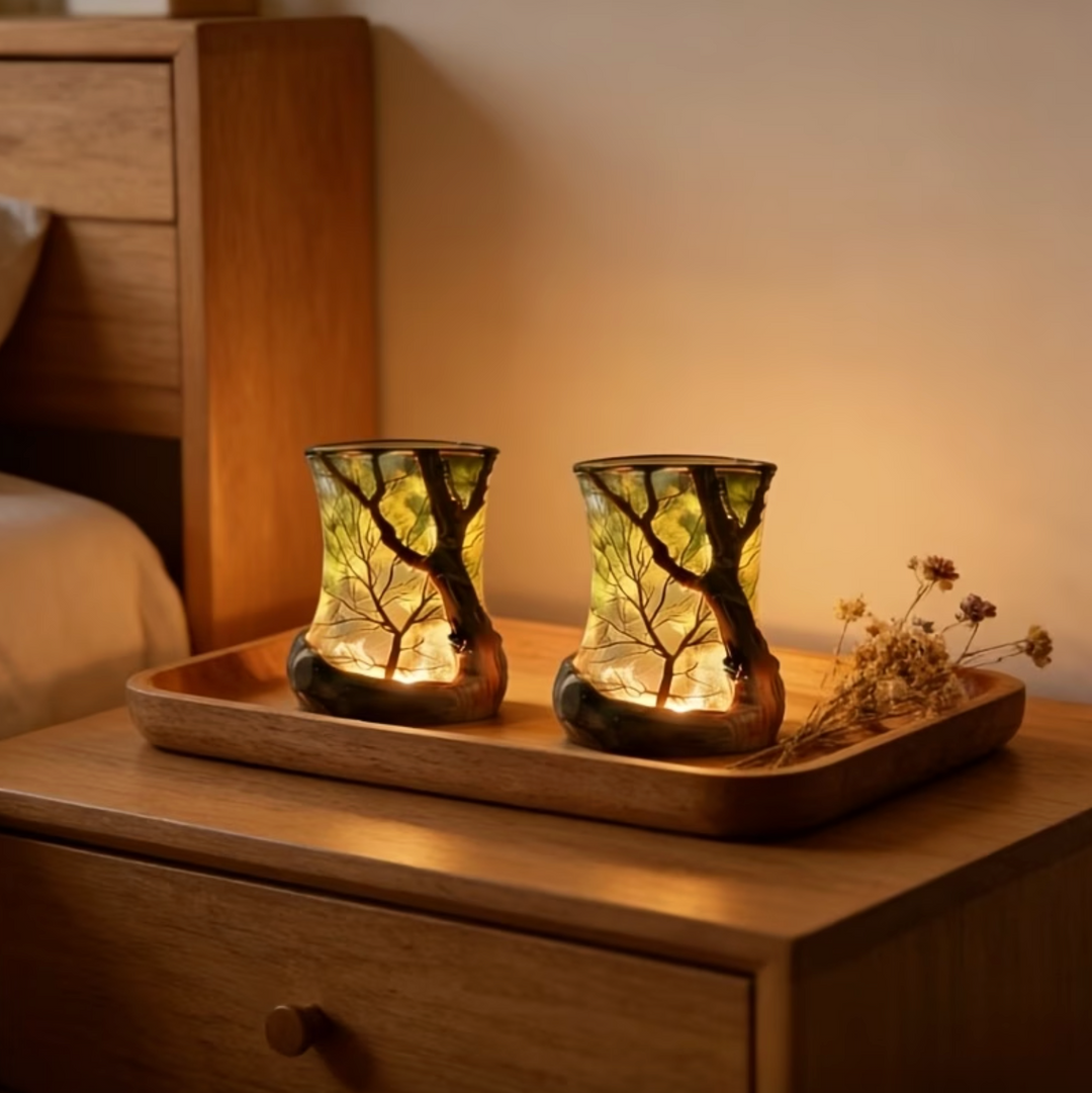 Lampe de table LED design branche d'arbre, lumière chaude, idéale pour salon ou chambre à coucher.