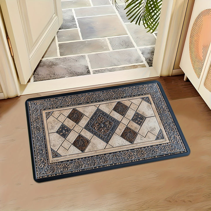 Tapis d'entrée design géométrique, lavable en machine, parfait pour un décor de maison moderne et pratique.