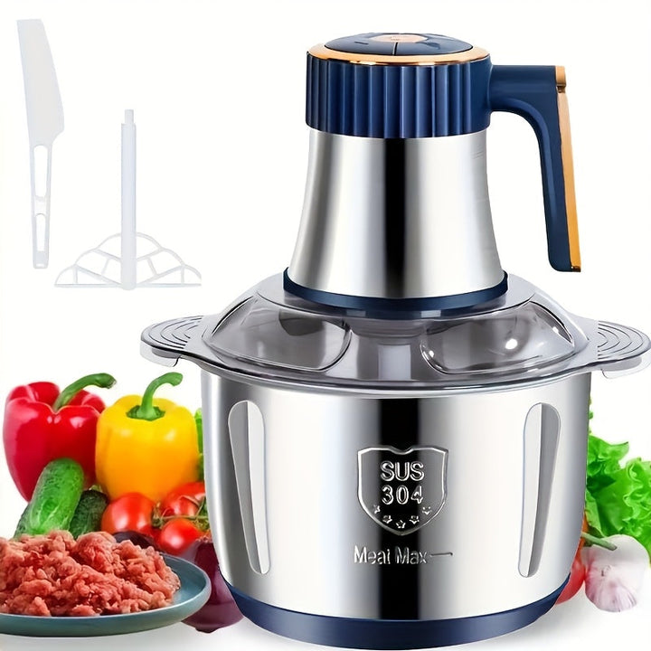 Robot de cuisine multifonction en acier inoxydable, hachoir à viande puissant et coupe-légumes rapide.