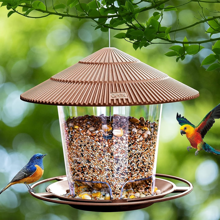 Mangeoire à oiseaux champignon en plastique durable, idéale pour attirer la faune dans votre jardin.