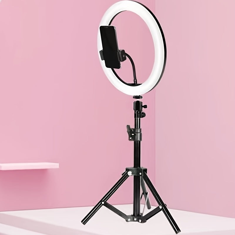 Anneau lumineux LED 26 cm avec trépied 55 cm, idéal pour photo, vidéo, maquillage et vlogging.