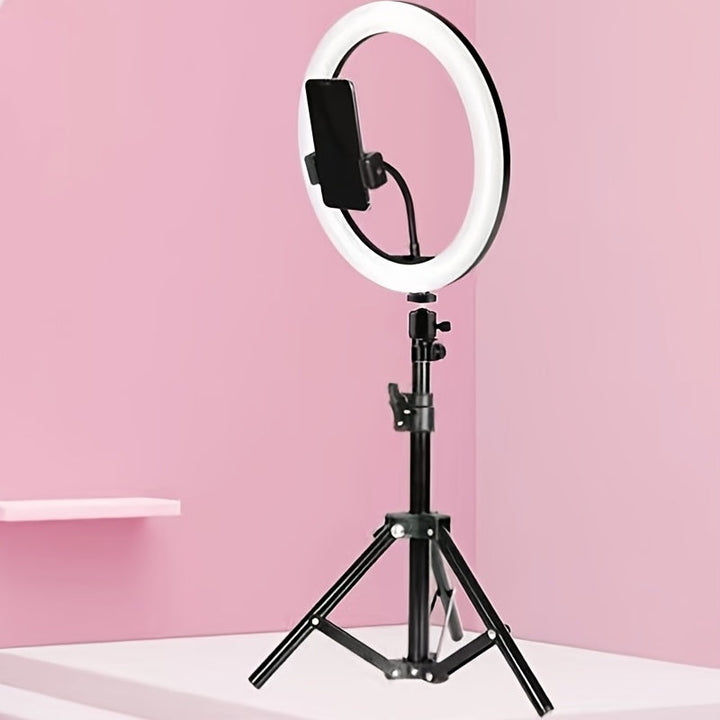 Anneau lumineux LED 26 cm avec trépied 55 cm, idéal pour photo, vidéo, maquillage et vlogging.