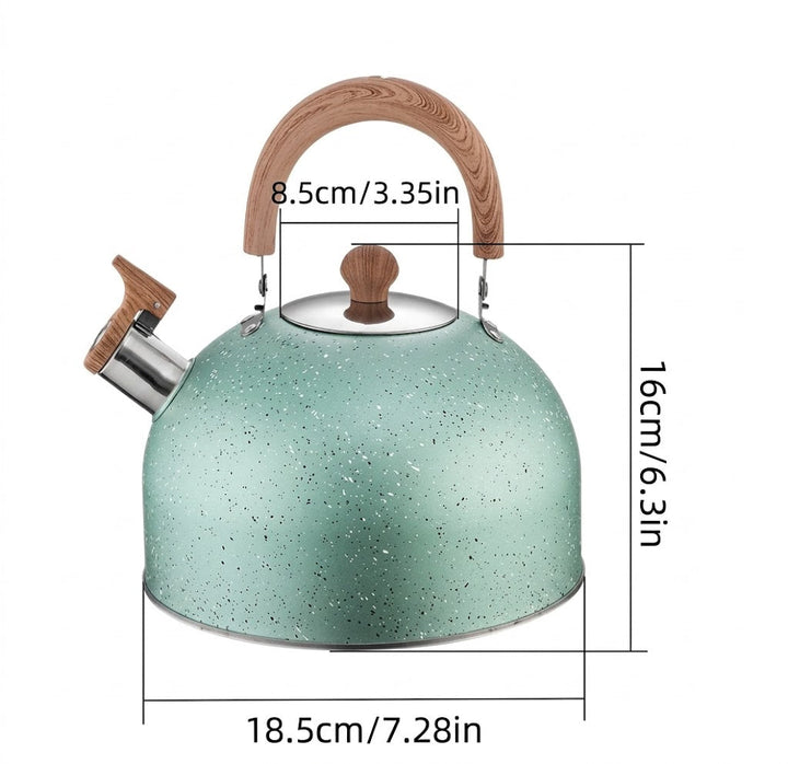 Bouilloire siffleuse en inox durable, chauffe rapide pour thé, café et autres boissons chaudes.