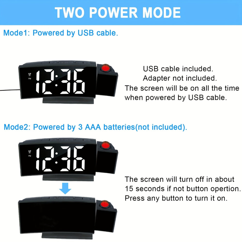 Horloge projecteur numérique LED avec fonction snooze et affichage mural ajustable pour votre confort.