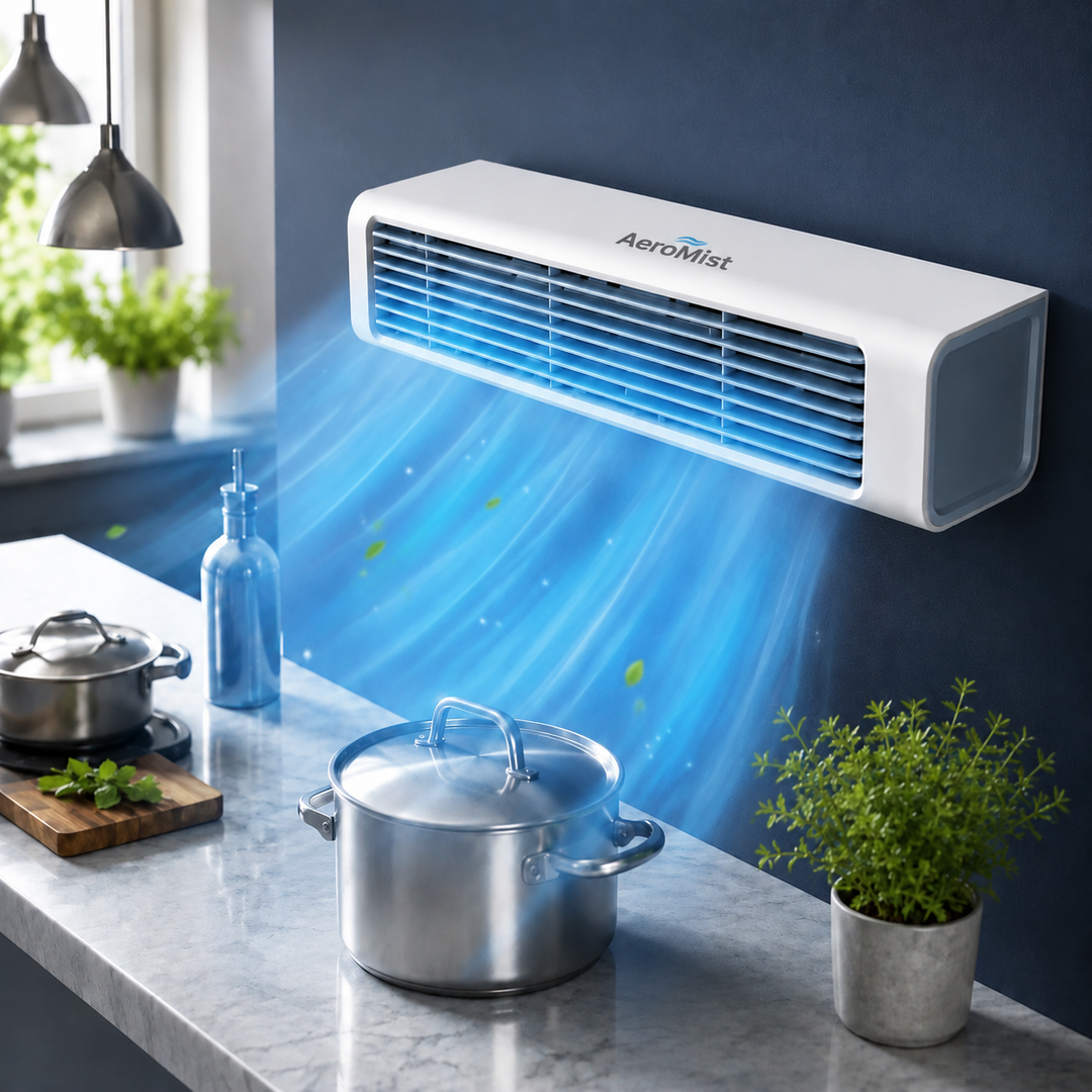Rafraîchisseur d'air portable USB-C rechargeable. Ventilateur personnel silencieux et compact pour bureau, parfait l'été.