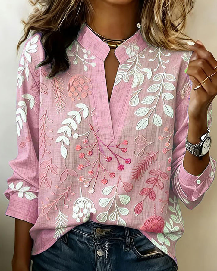 Blouse femme printanière, florale, col V, coupe fluide, élégante pour toutes occasions.