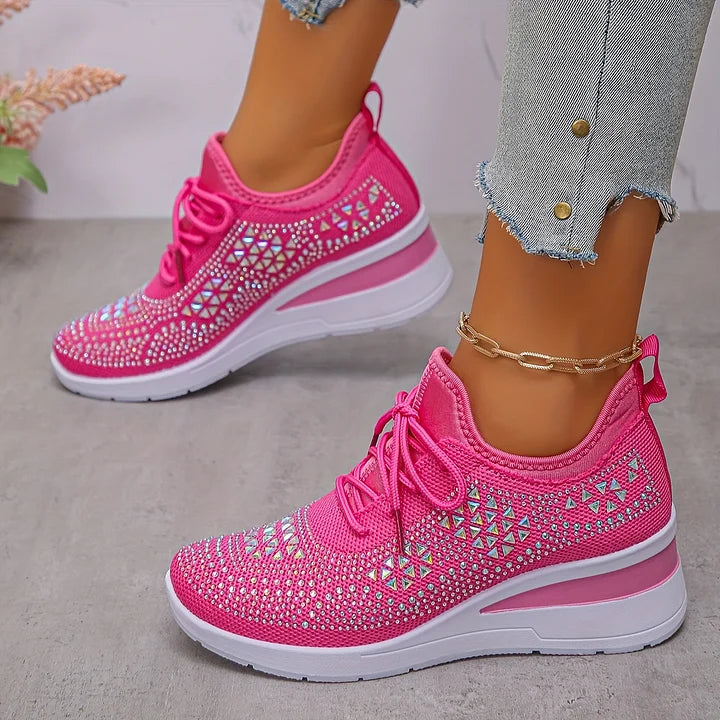 Sneakers femme orthopédiques à strass, pour un bien-être des pieds optimal et un style élégant.
