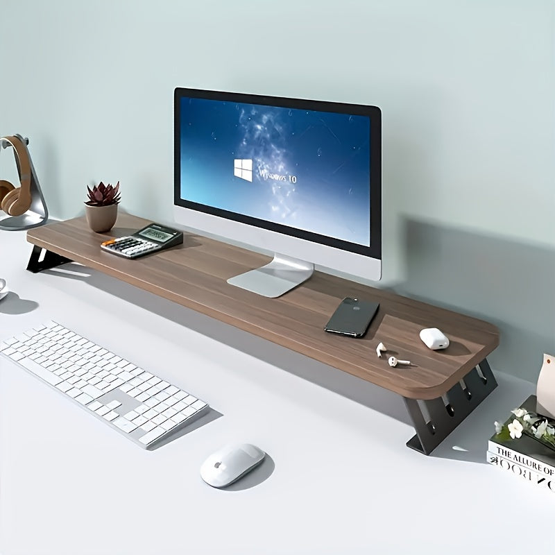 Rehausseur d'écran en bois, solution ergonomique et gain de place pour travail à domicile.