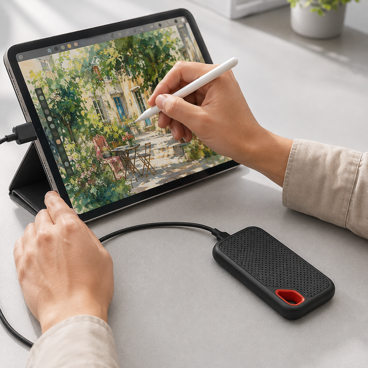 Disque dur SSD externe 2 To pour stockage, sauvegarde et transfert de données portable avec USB-C.