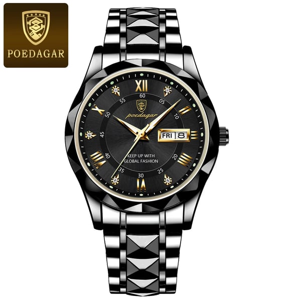 Montre homme en acier inoxydable, design élégant, étanche, fonction date intégrée.
