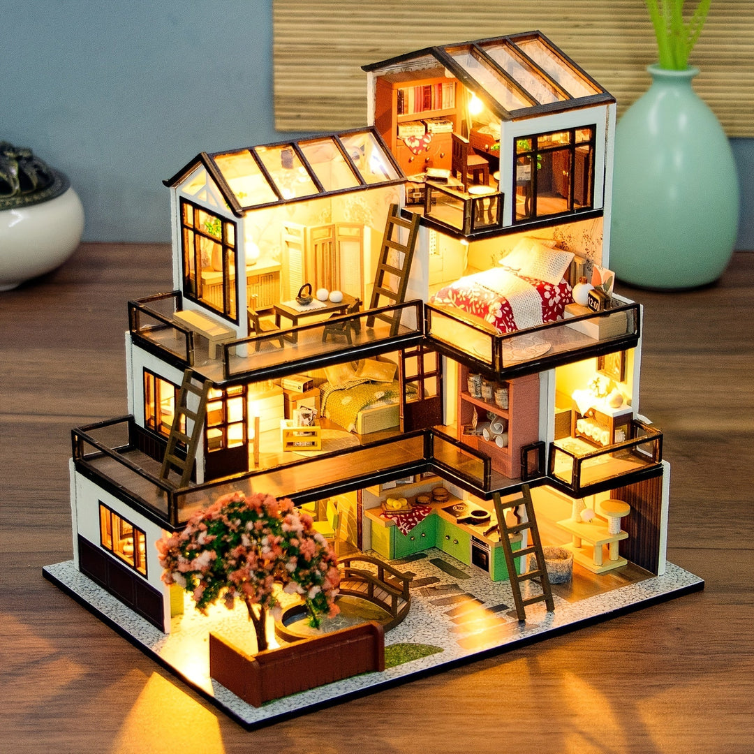 Maison miniature Lichtnest kit de construction créatif avec lumière LED pour loisir manuel et décoration.