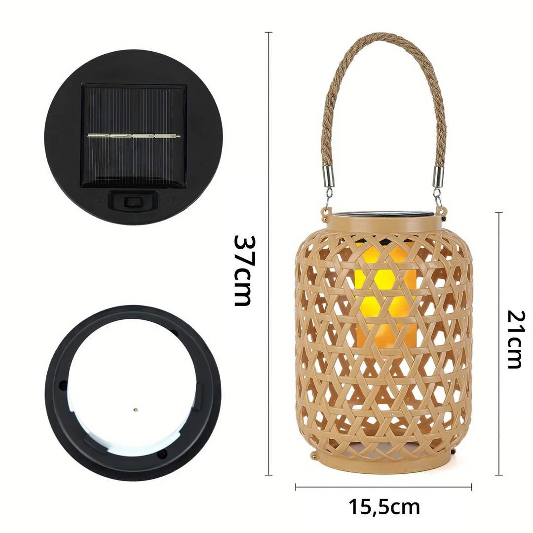Lumière solaire de jardin en bambou écologique, sans fil. Illumine allées et terrasses, facile à installer.