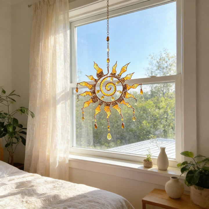 Décoration fenêtre bohème en cristal, capteur de lumière suspendu avec fil de cuivre, crée une ambiance méditative.