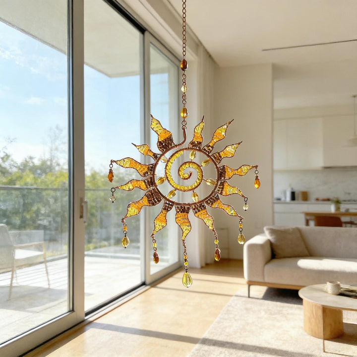Capteur de lumière fait main en cristal et fil de cuivre, ornement suspendu parfait pour la méditation et la sérénité.