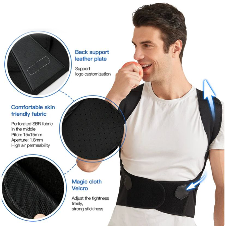 Correcteur de posture unisexe ajustable pour un soutien efficace du dos et des épaules. Améliore l'alignement.