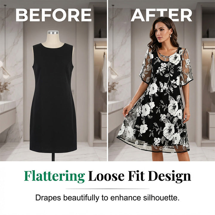 Robe florale fluide chic pour femme, coupe ample et élégante, parfaite pour les soirées d'été.