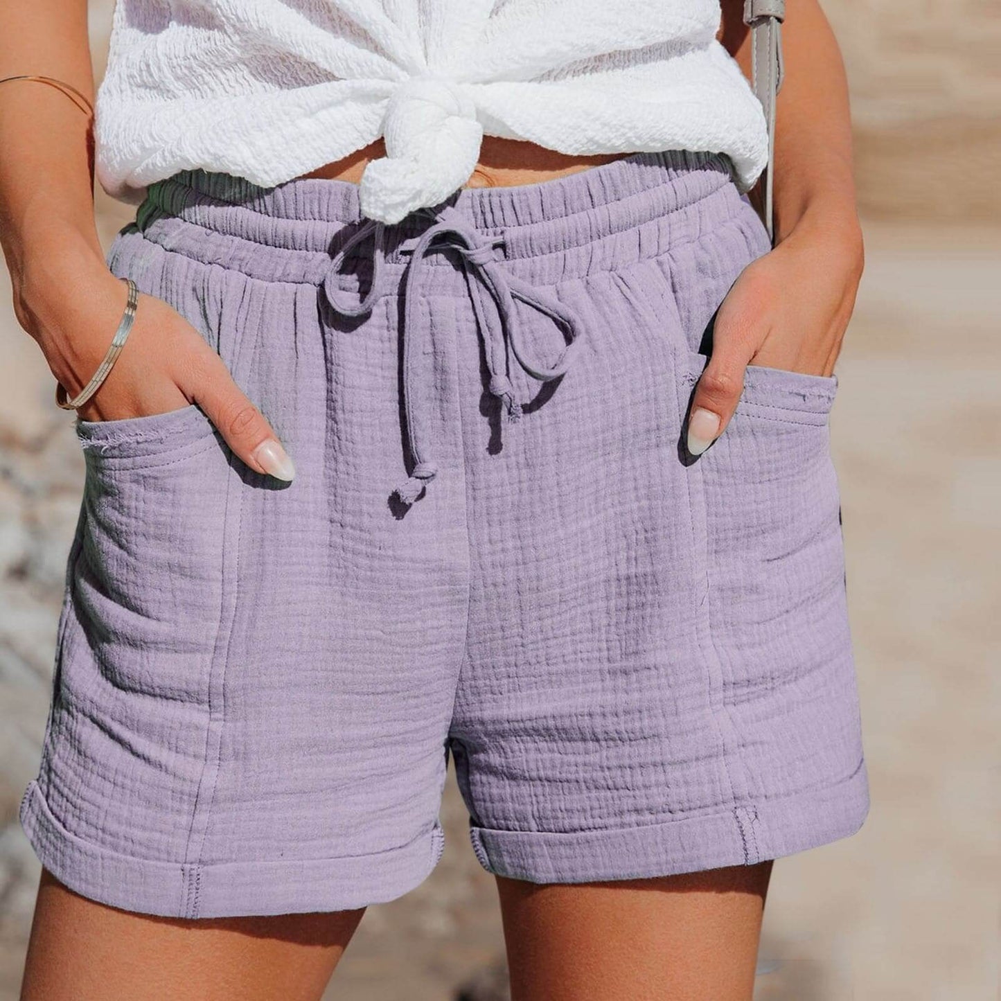 Luftiga Damshorts i Bomull - Elastisk Midja & Fickor