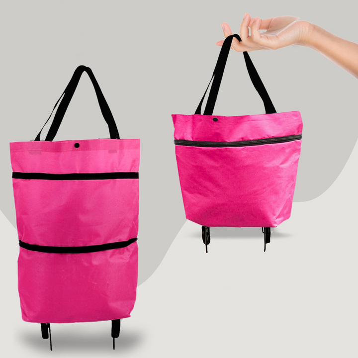 Sac unisexe convertible pour shopping, se porte à l'épaule ou se roule grâce à ses roulettes.