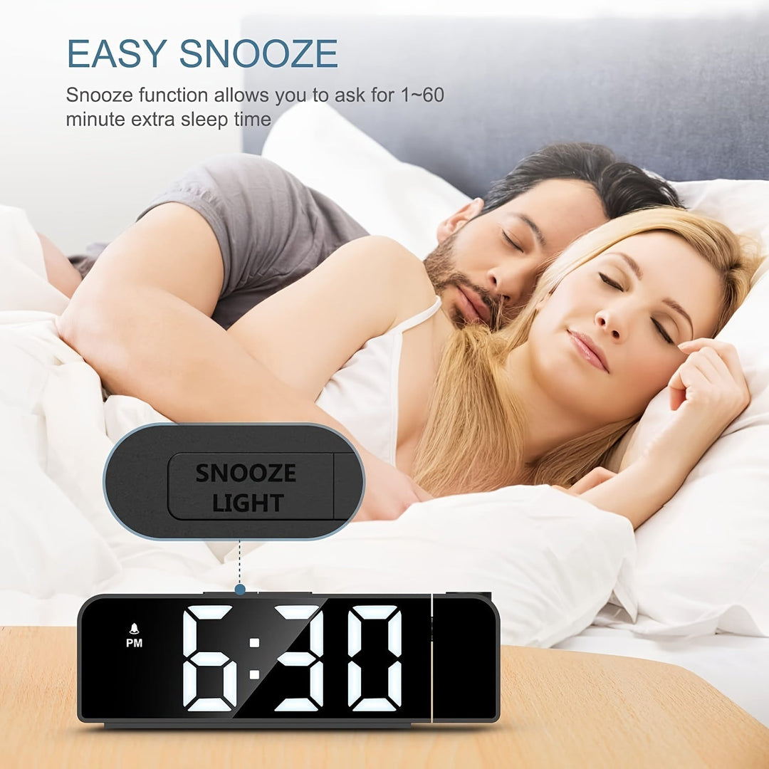 Horloge projecteur LED murale pour chambre, affiche heure, date, température. USB inclus.