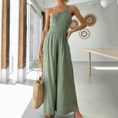 Elegant Jumpsuit - En axel - Vidsittande ben - Sommar