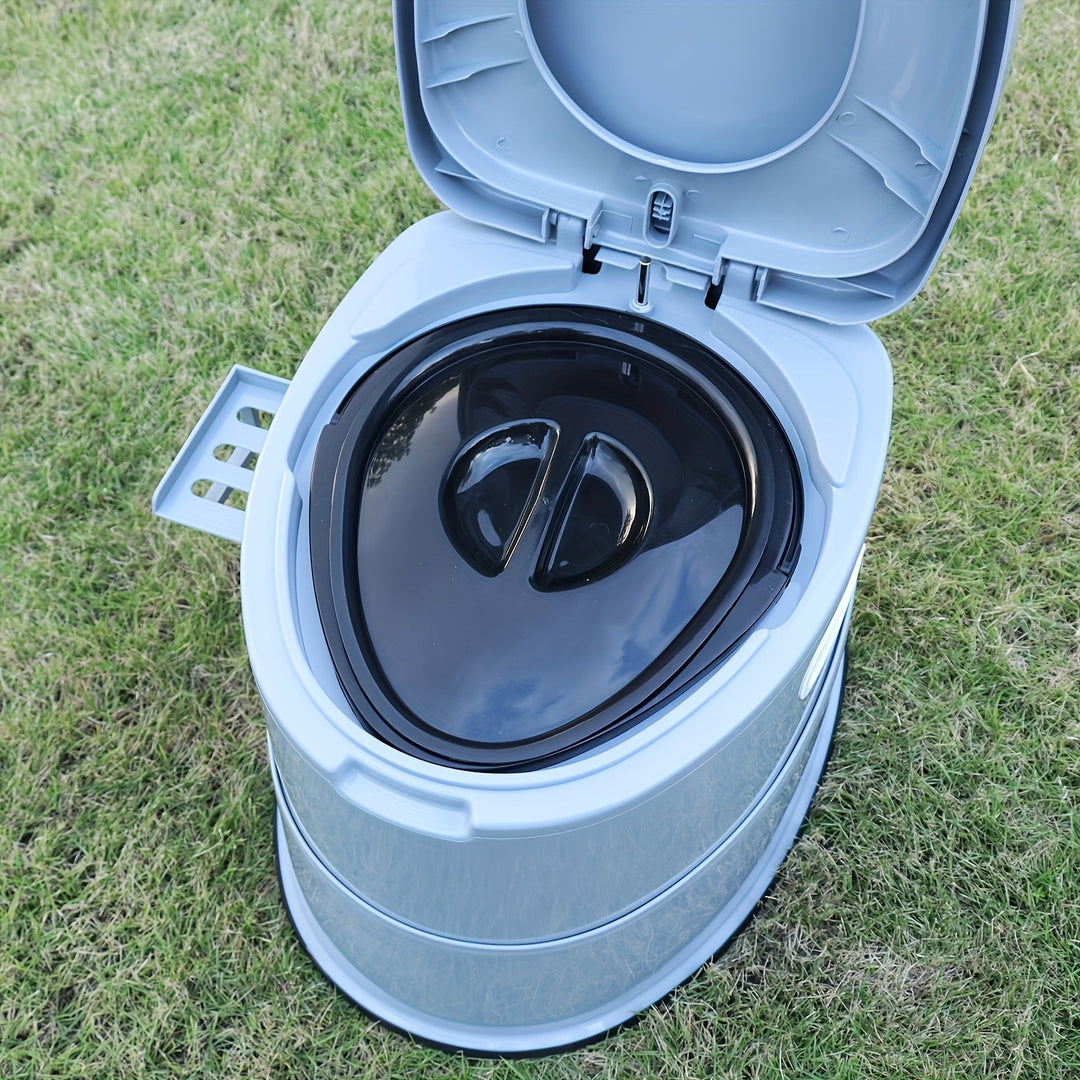 Toilette portable unisexe grise en PVC, idéale pour le camping, voyages et situations d'urgence.