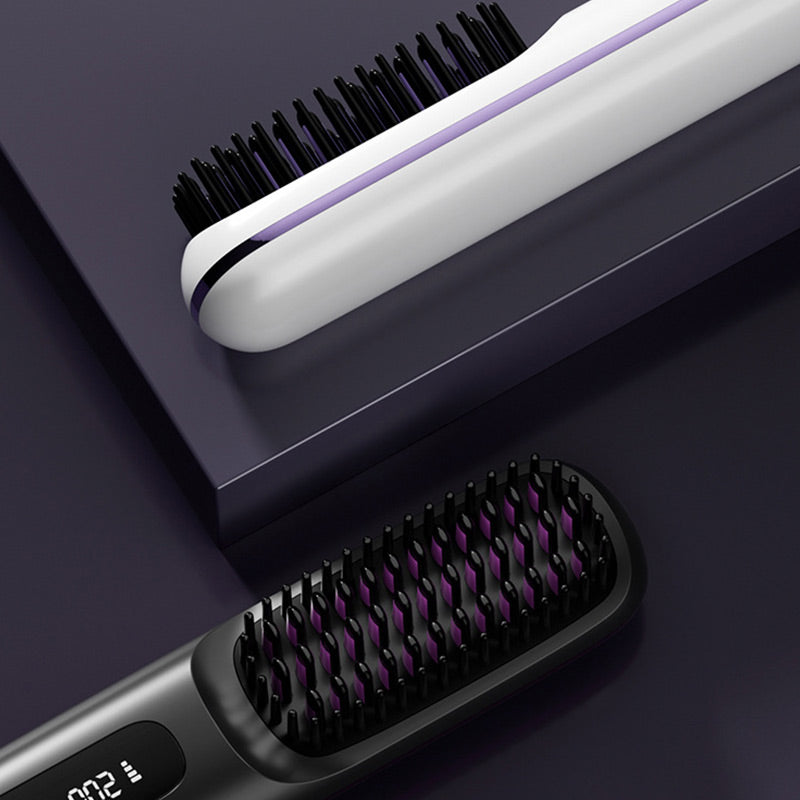 Coiffure rapide: brosse lissante électrique sans fil en céramique pour un lissage parfait.