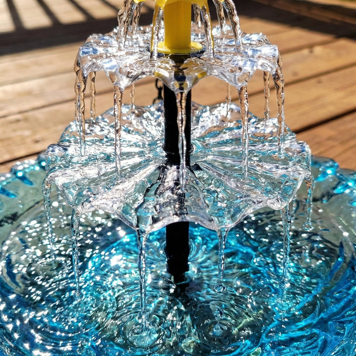 Décoration extérieure : fontaine solaire suspendue pour jardin, abreuvoir oiseaux, cascade en verre, sans fil.