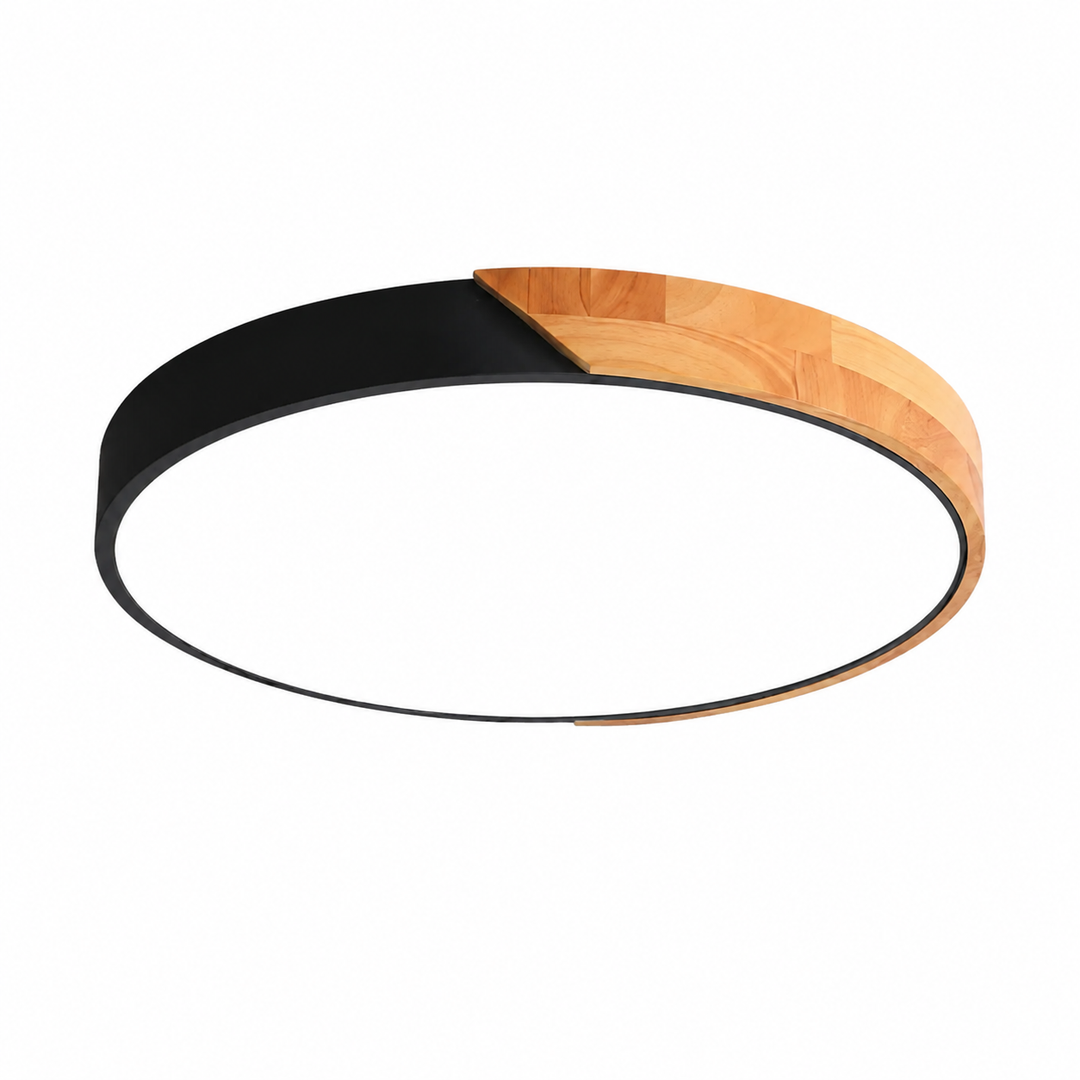 Plafonnier LED scandinave en bois naturel, design moderne pour éclairage intérieur doux.