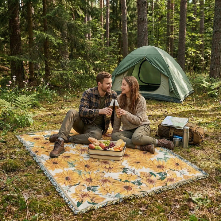 Grande couverture de pique-nique 180x230 cm, florale, imperméable, polyester, pour parc et plage.