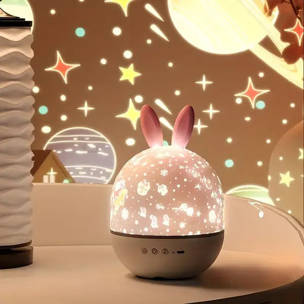 Projecteur d'étoiles magique Nox pour enfants, créant une ambiance galaxie apaisante dans la chambre.