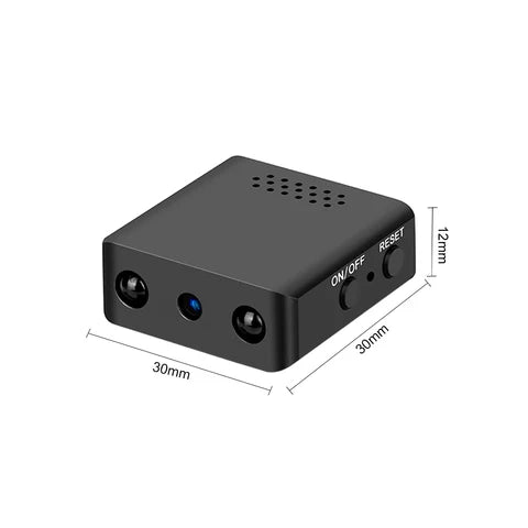 Mini caméra de surveillance 1080P HD avec audio, vision nocturne et connectivité Wi-Fi pour la maison.