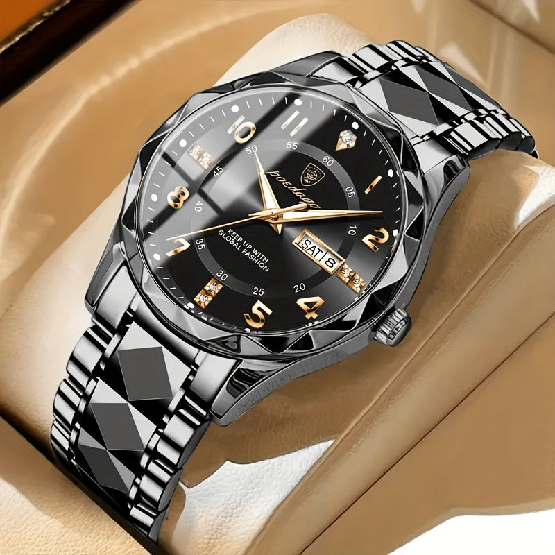 Montre sport multifonction homme, cadran noir, bracelet alliage résistant.