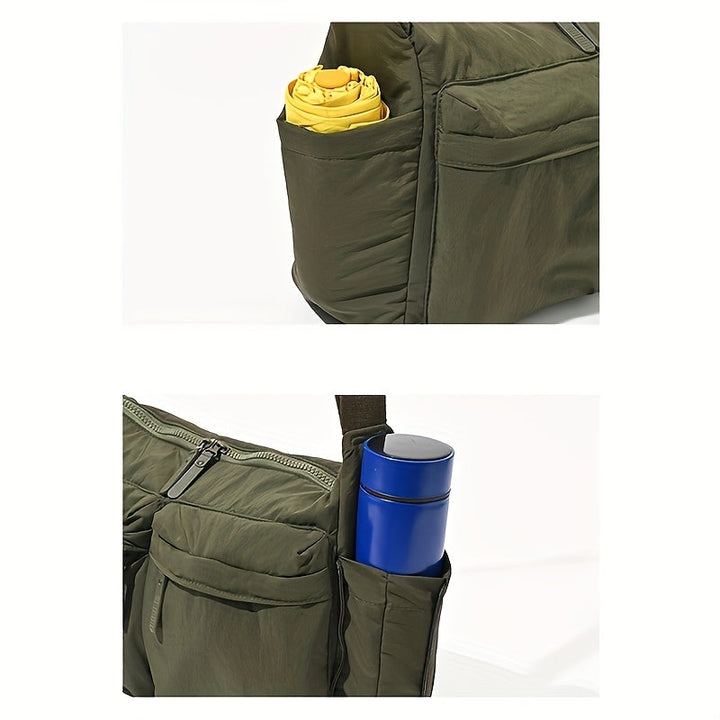 Grand sac quotidien unisexe à bandoulière, robuste et spacieux, pour organiser affaires de sport ou de bureau.