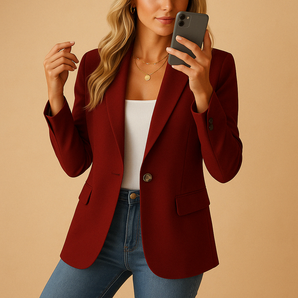 Mode femme: Blazer chic à manches longues, col revers. Veste élégante ajustée, parfaite pour le bureau ou soirée.