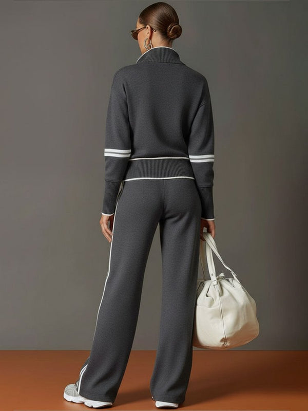 Loungewear femme pratique, ensemble deux pièces avec haut col zippé et pantalon large, coupe oversize élégante.