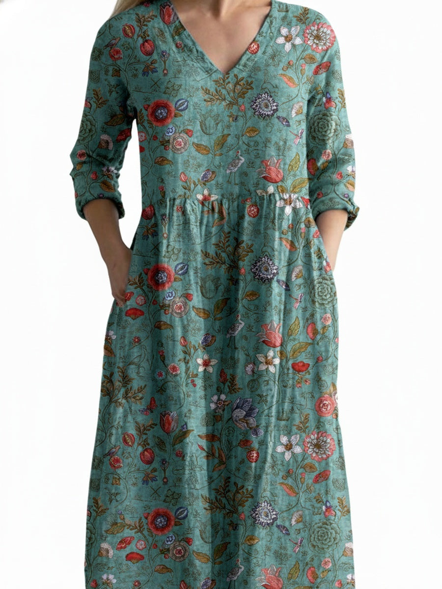 Robe longue florale élégante pour femme, col en V, style décontracté parfait pour l'été.