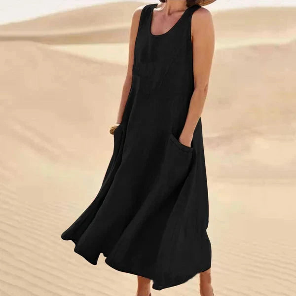 Robe longue à poches pour femme, style bohème, parfaite pour la plage ou la ville.