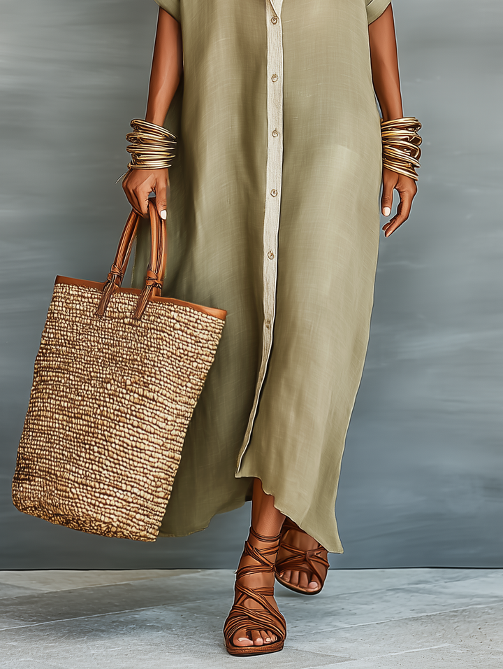 Robe longue oversize femme, ultra confortable avec manches courtes. Idéale pour un été décontracté chic et voyages.
