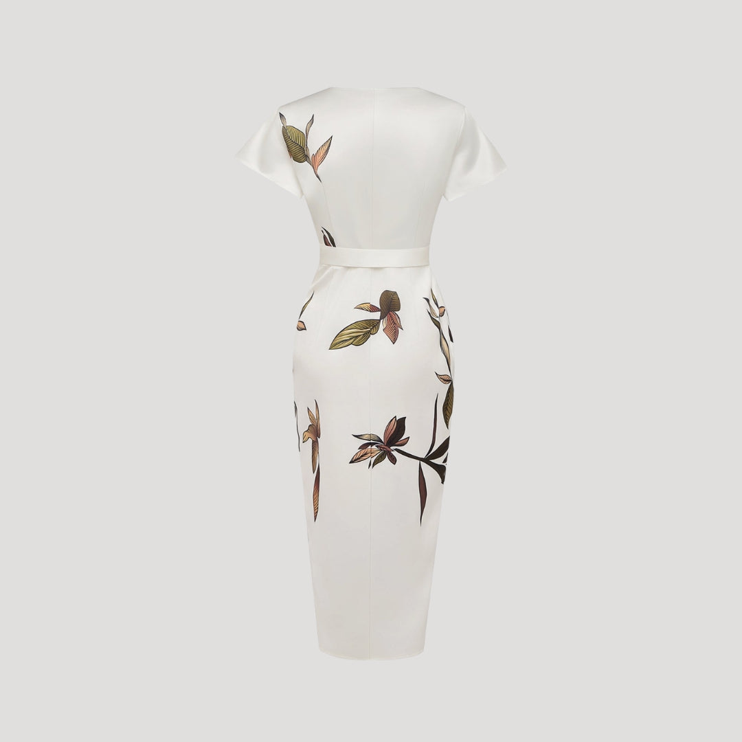 Robe midi femme portefeuille décontractée et élégante avec un motif floral printanier et un décolleté en V.