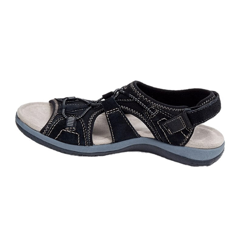 Sandales femme orthopédiques avec velcro, bout ouvert, offrant un soutien plantaire et confort.