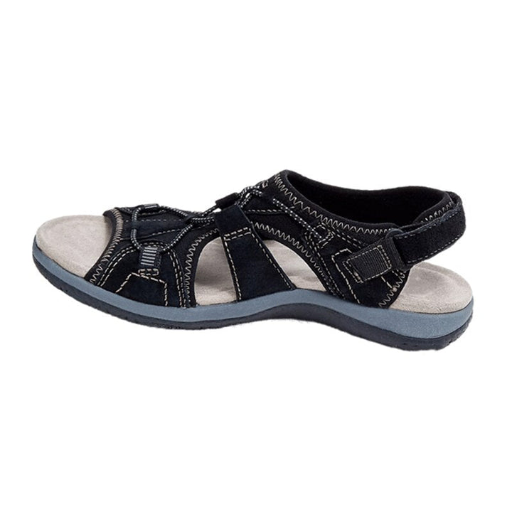 Sandales femme orthopédiques avec velcro, bout ouvert, offrant un soutien plantaire et confort.