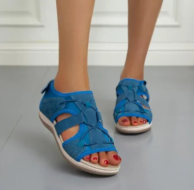 Sandales femme orthopédiques, confort maximal, bout ouvert, velcro, idéales pour la marche estivale.