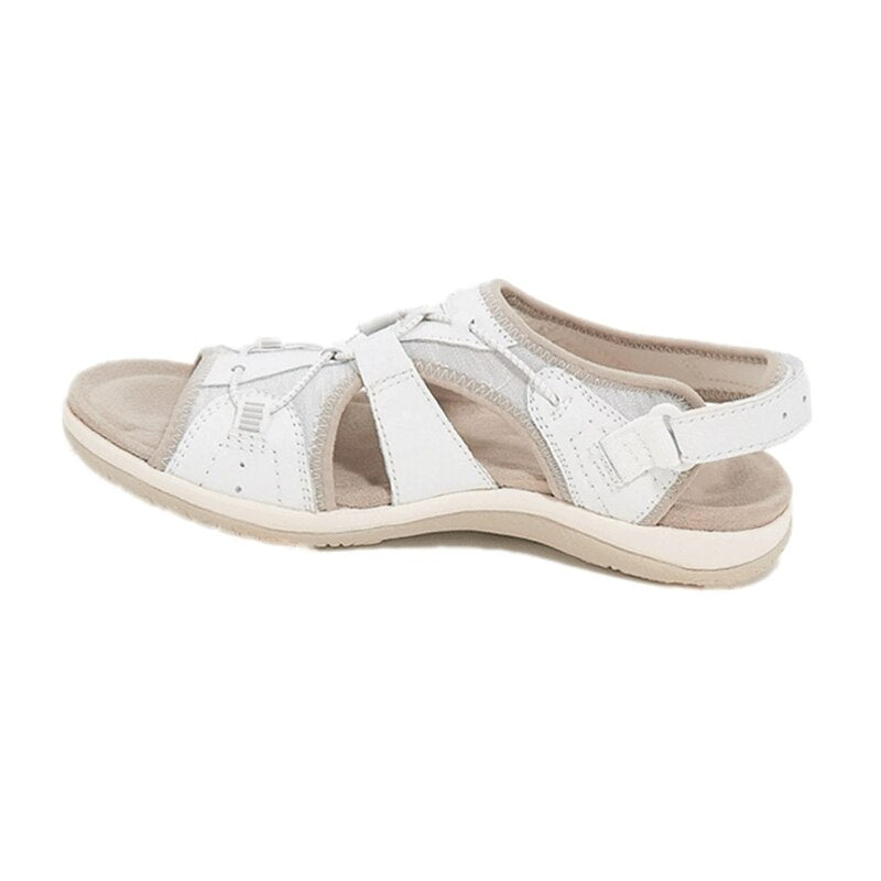 Sandales confort bout ouvert femme, lanières velcro larges. Idéales pour le soutien plantaire.